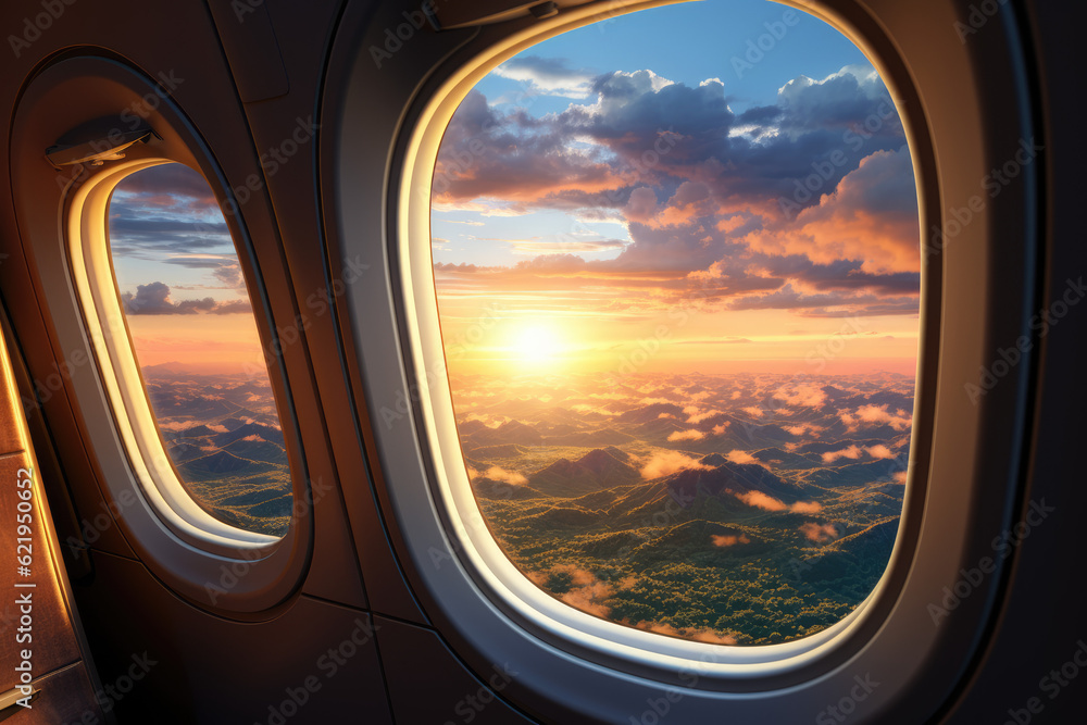 Above the Clouds. Views from the airplane window in the clouds. Aerial perspective and serene travel concept. AI Generative Above the Clouds. Views from the airplane window in the clouds. Aerial perspective and serene travel concept. AI Generative