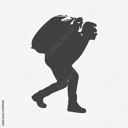 Rural Rhythms, Dynamic Silhouettes of Hardworking Male Agricultural Workers Carrying Burlap with Determination