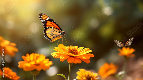 Butterfly on flower Generative AI © Sthefany