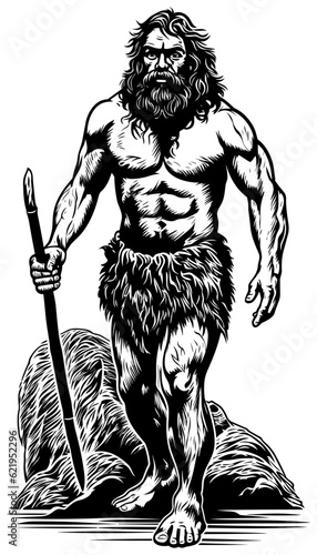 Caveman on White Linocut