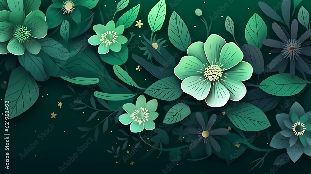 Green floral wallpaper. Generative AI Green floral wallpaper. Generative AI