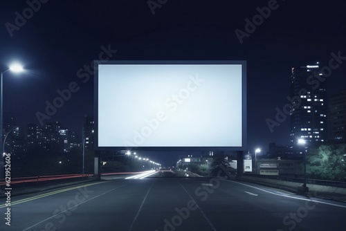 Nighttime Prominence Blank Billboard and Outdoor Advertising at Night. Generative AI