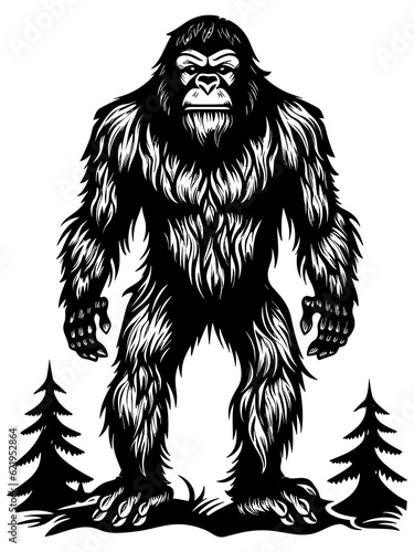 Bigfoot on White Linocut