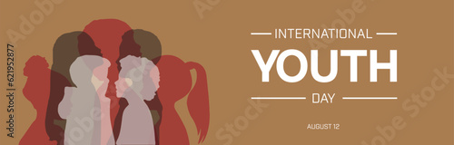International Youth Day banner design with colorful silhouette of a group of youth. Vector illustration