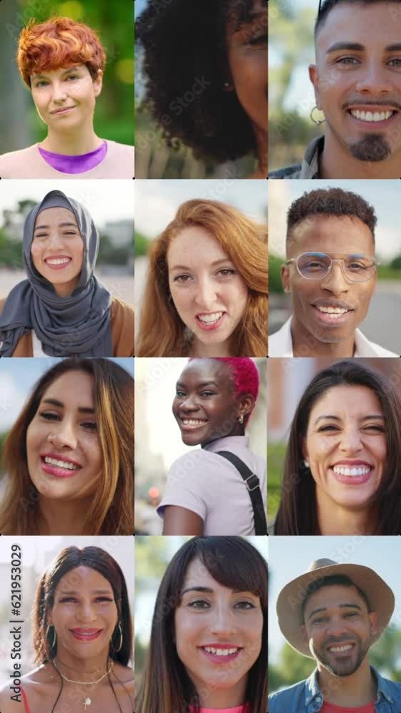Mosaic of multi-ethnic people smiling on the street Mosaic of multi-ethnic people smiling on the street