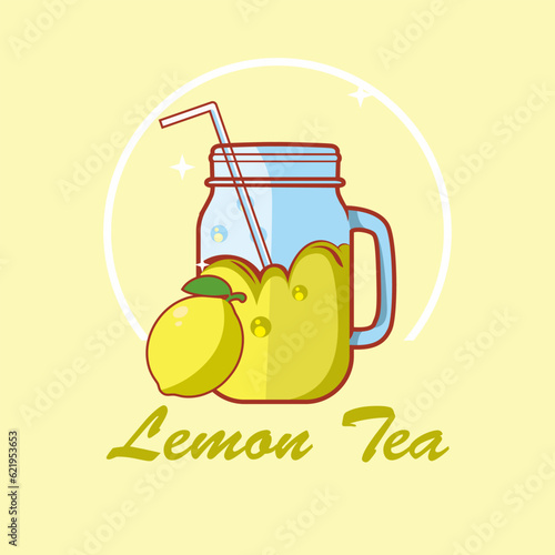 glass of juice and fruits Logo Ilustration