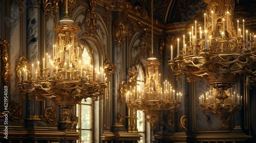 Luxury interior of a baroque palace in Paris, France photo