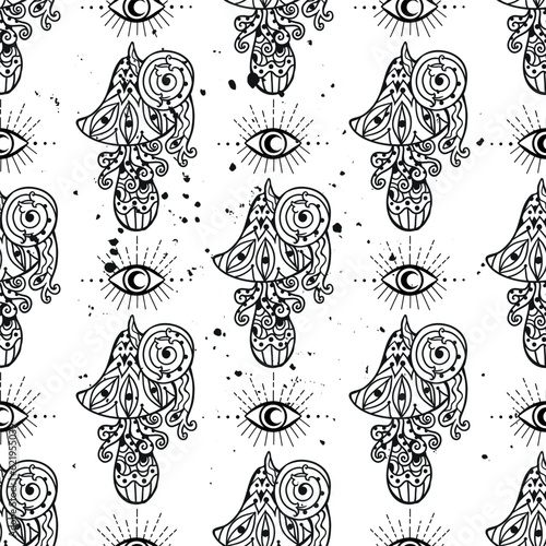 Magic Mushrooms. psychedelic pattern. Vector illustration. Zen Boho art. Decorative mushrooms, hippie, hallucination psilocybin 60s 70s