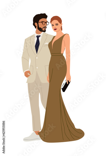 Fotografia Beautiful couple wearing evening formal outfit for celebration, wedding, event, party