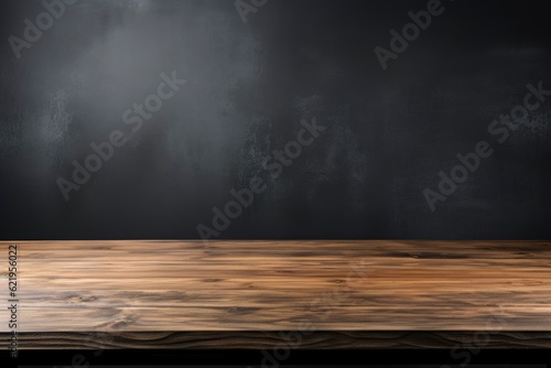 Empty wooden table on black background