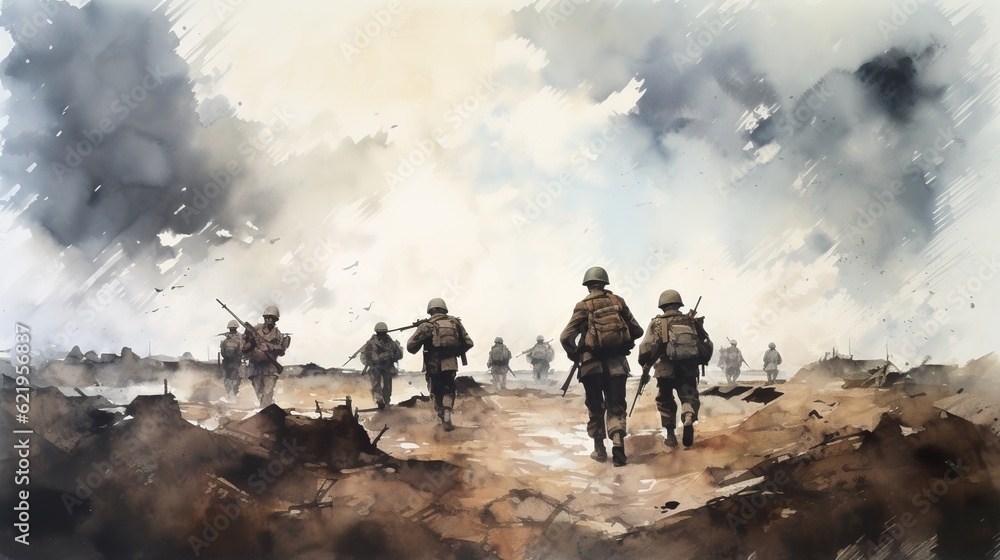 World war II battle scene illustration. AI Generative Art. World war II battle scene illustration. AI Generative Art.
