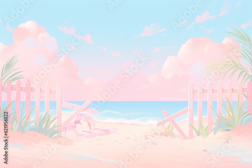 Drawing minimal pastel tropical beach background. Summer concept. Generative ai.