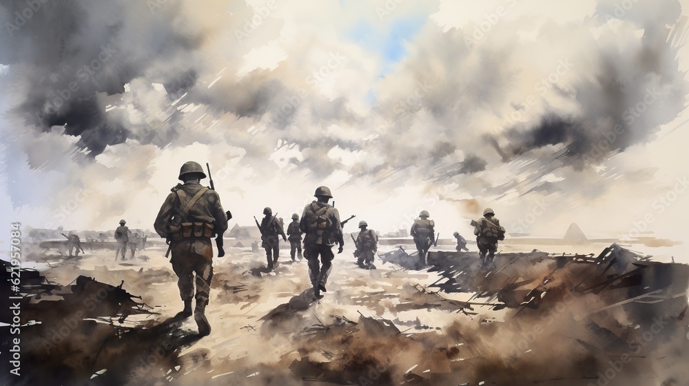 World war II battle scene illustration. AI Generative Art. World war II battle scene illustration. AI Generative Art.