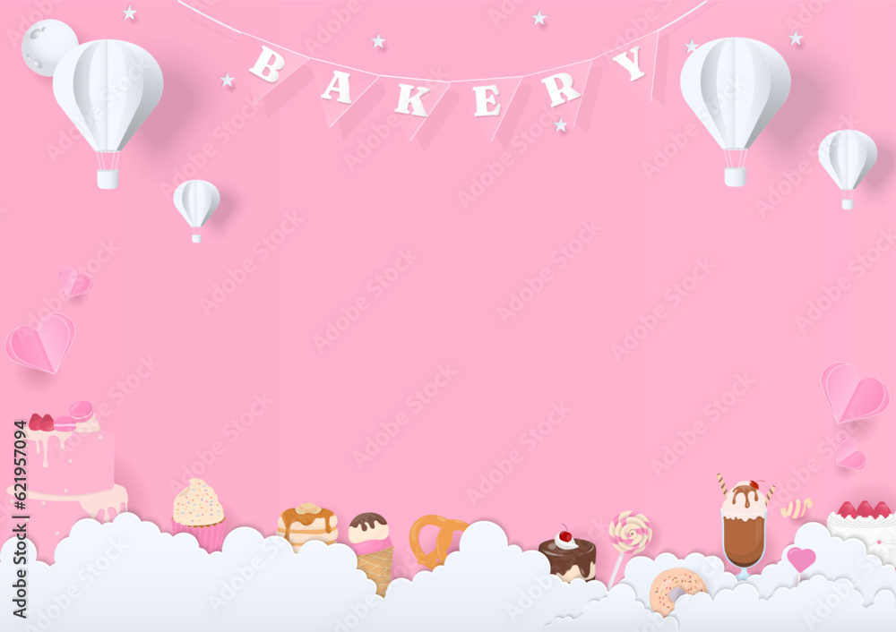Bakery background with cloud and hot air balloon