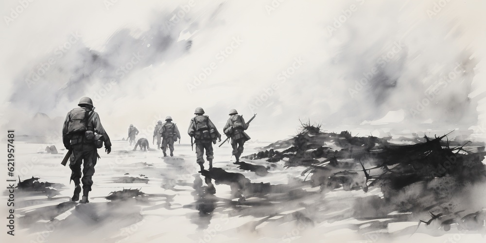 World war II battle scene illustration. AI Generative Art. World war II battle scene illustration. AI Generative Art.