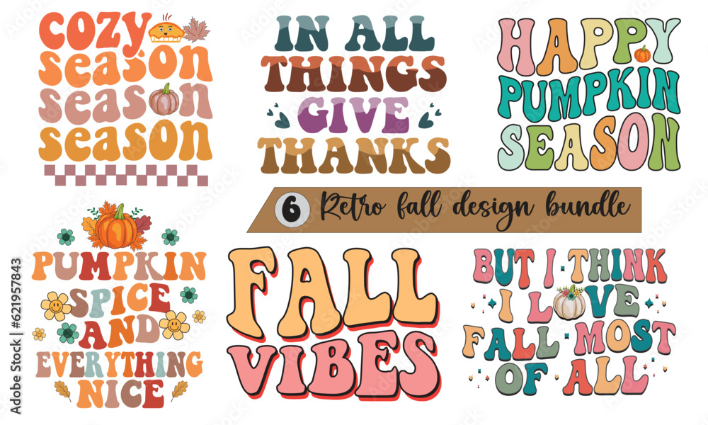 Fototapeta premium Retro Fall Svg T-Shirt Design Bundle