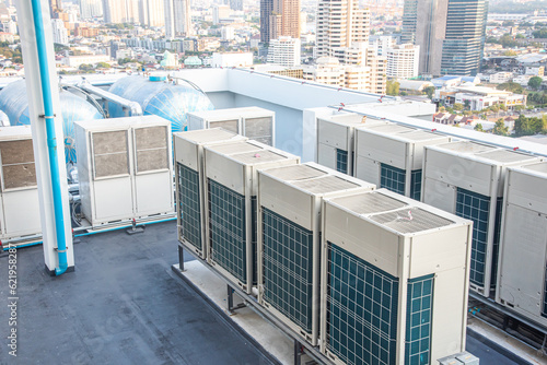 HVAC heating and air conditioning inverter used to heat and cool on rooftop condo or hotel