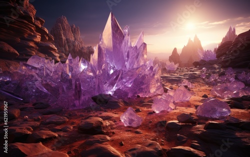 A magical landscape made of amethyst crystals.