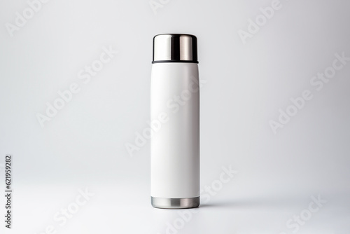 Thermos flask bottle mockup, isolated on clean, white background.