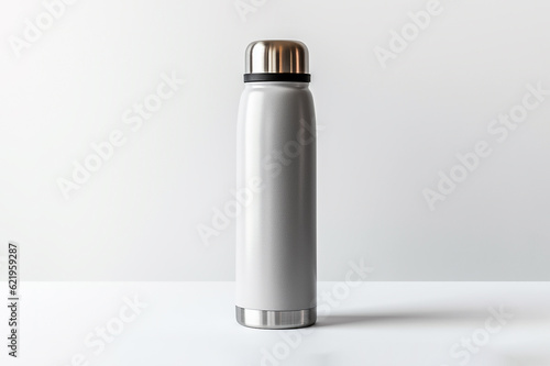 Thermos flask bottle mockup, isolated on clean, white background.