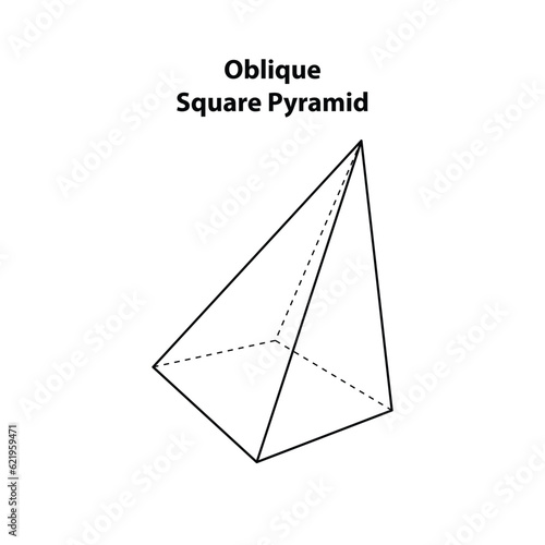 Oblique Square Pyramid. geometric shapes. Vector illustration of isolated on white.  icon, print, geometry design. Oblique Truncated Triangular clipart. outline drawing.