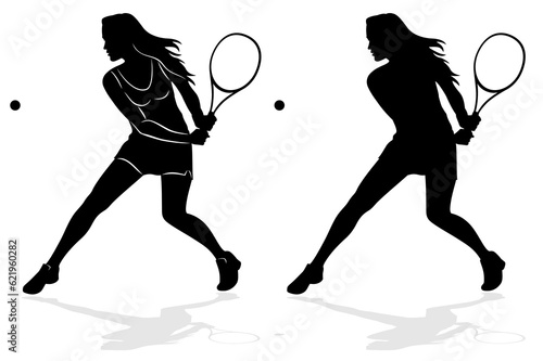 silhouette of a tennis  player, vector drawing