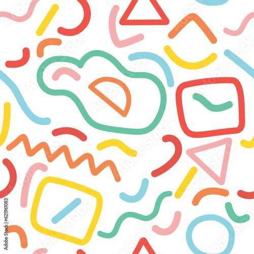 Colorful memphis seamless pattern. Creative minimalist trendy design with basic shapes.