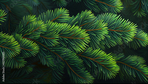 Beautiful seamless pattern with fir tree branches  coniferous forest endless texture. Evergreen nature background. Christmas or new year backdrop Ai generated image