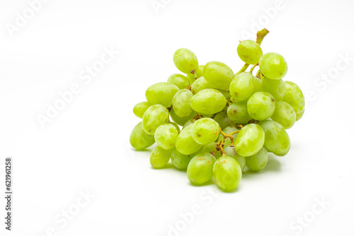 Green Grapes Isolated. Realistic Green Grapes on a White Background.