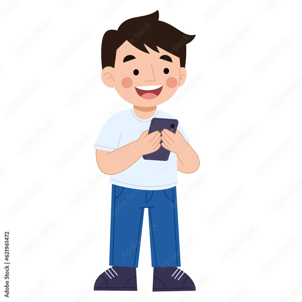 Illustration of a little boy using a gadget Illustration of a little boy using a gadget