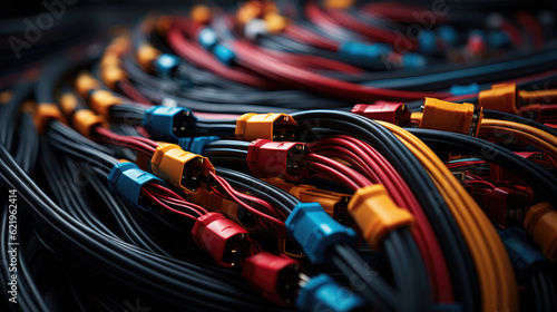 Colorful wire harness and plastic connectors for vehicles, automotive industry and manufacturing