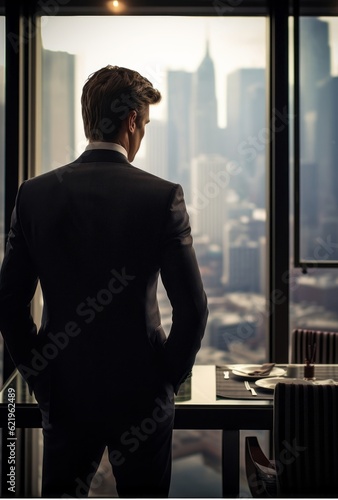 The Silent Leader, Back Turned Businessman in Suit, a Windows Style Portrayal, generative ai