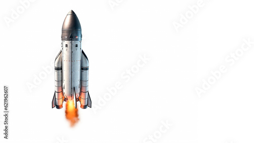 A rocket soaring isolated white background, copy space for text. Generative AI