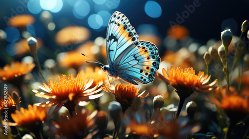 Close-up of a beautiful butterfly on flowers in the garden