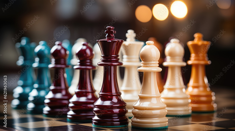 Closeup chess pieces on a chessboard Closeup chess pieces on a chessboard