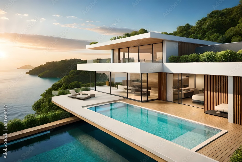 Fototapeta premium a luxury house floating on the beautiful sea