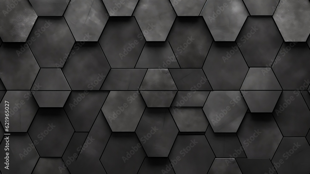 Abstract seamless dark black gray grey anthracite concrete cement stone tile wall made of hexagonal geometric hexagon print texture background banner panorama, Generative Ai Abstract seamless dark black gray grey anthracite concrete cement stone tile wall made of hexagonal geometric hexagon print texture background banner panorama, Generative Ai