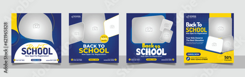 School admission social media post banner, educational social media post square flyer back to school web banner design template.
