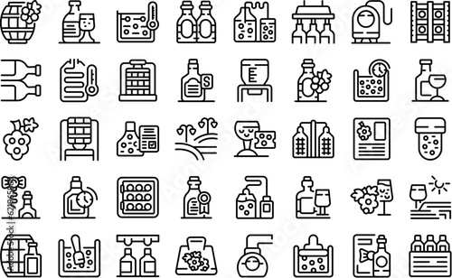 Wine production icons set outline vector. Winery industry. Fruit shape