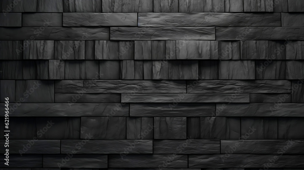 Corrugated rectangle geometric dark black anthracite stone concrete texture background, Generative Ai - obrazy, fototapety, plakaty 