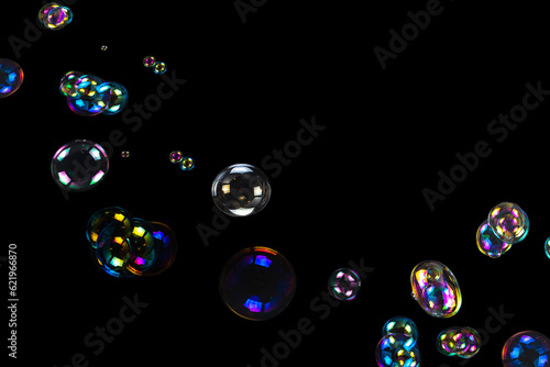 Soap bubbles isolated on a black background