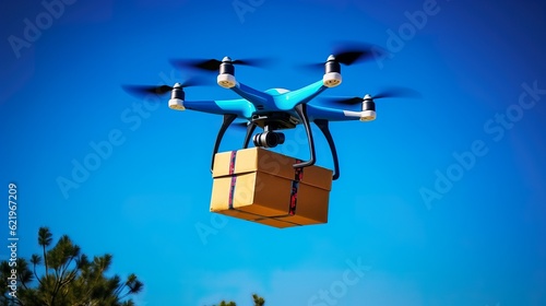  Futuristic Drone Delivering Package. Generative AI.