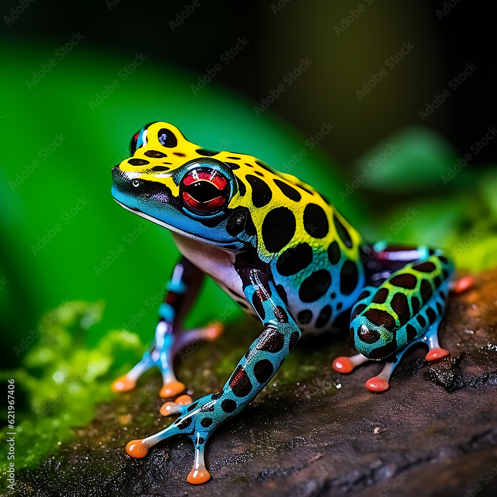 Fototapeta premium Colorful Frog on graceful tree AI generated