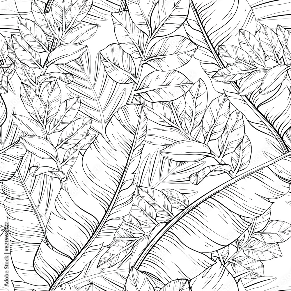 Jungle leaves pattern design. Black and white Jungle leaves pattern design. Black and white