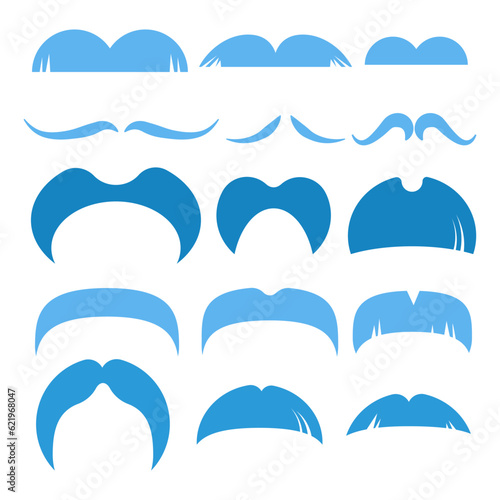 Set of simple flat blue mustaches