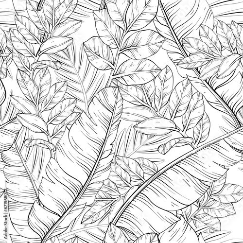 Jungle leaves pattern design. Black and white