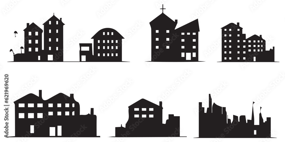 Set of silhouette real estate home vector illustration