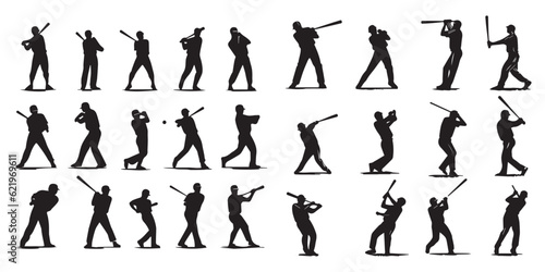 Set of silhouette Baseball player vector illustration