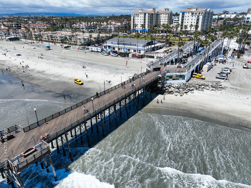 Oceanside, California, looking at the  Downtown on the Beach with the Pier in the Background along the Resort Area