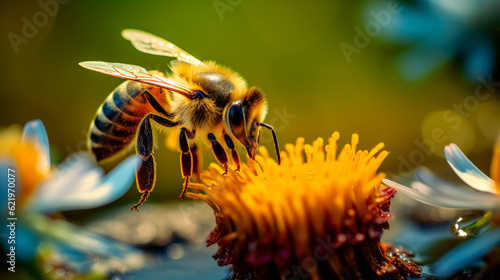 Buzzing Beauty: Macro Shot of a Honeybee Gathering Nectar. Generative AI. © Ramon